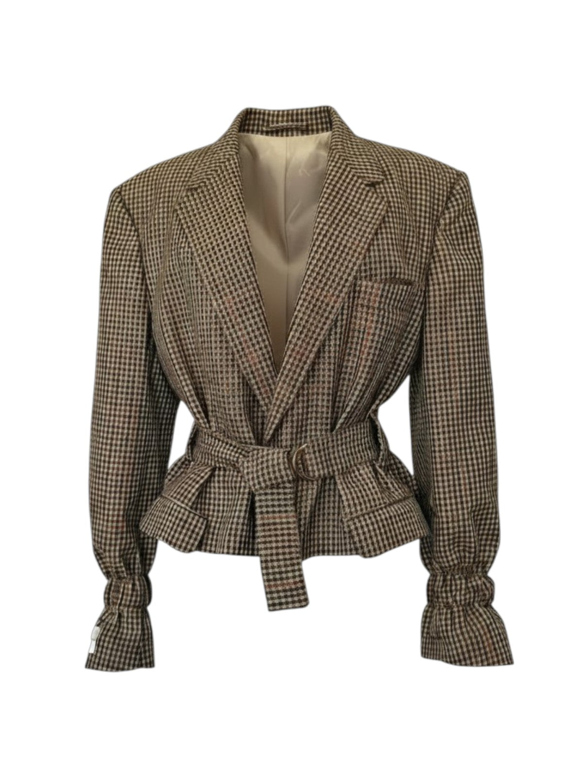 Belted checkered blazer