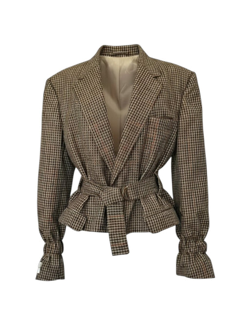 Belted checkered blazer